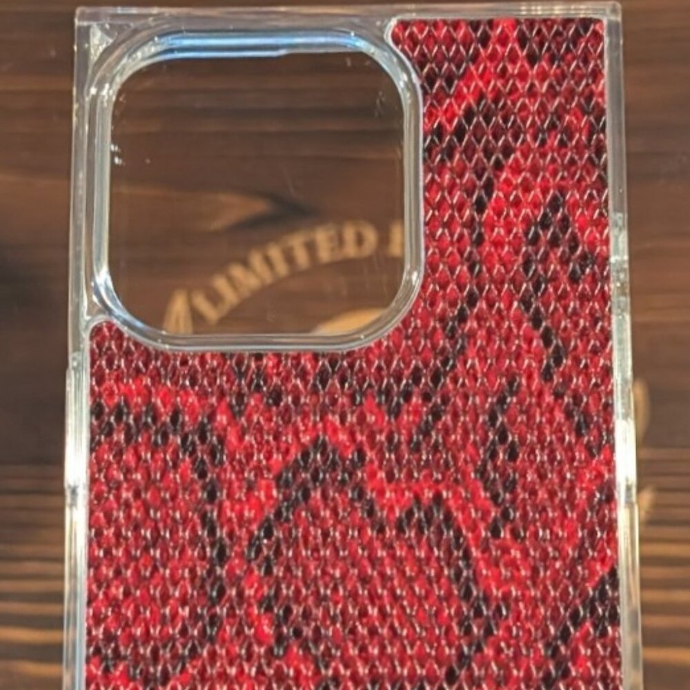 Iphone 15 Pro Flaunt Red Python Faux Leather Slim Case